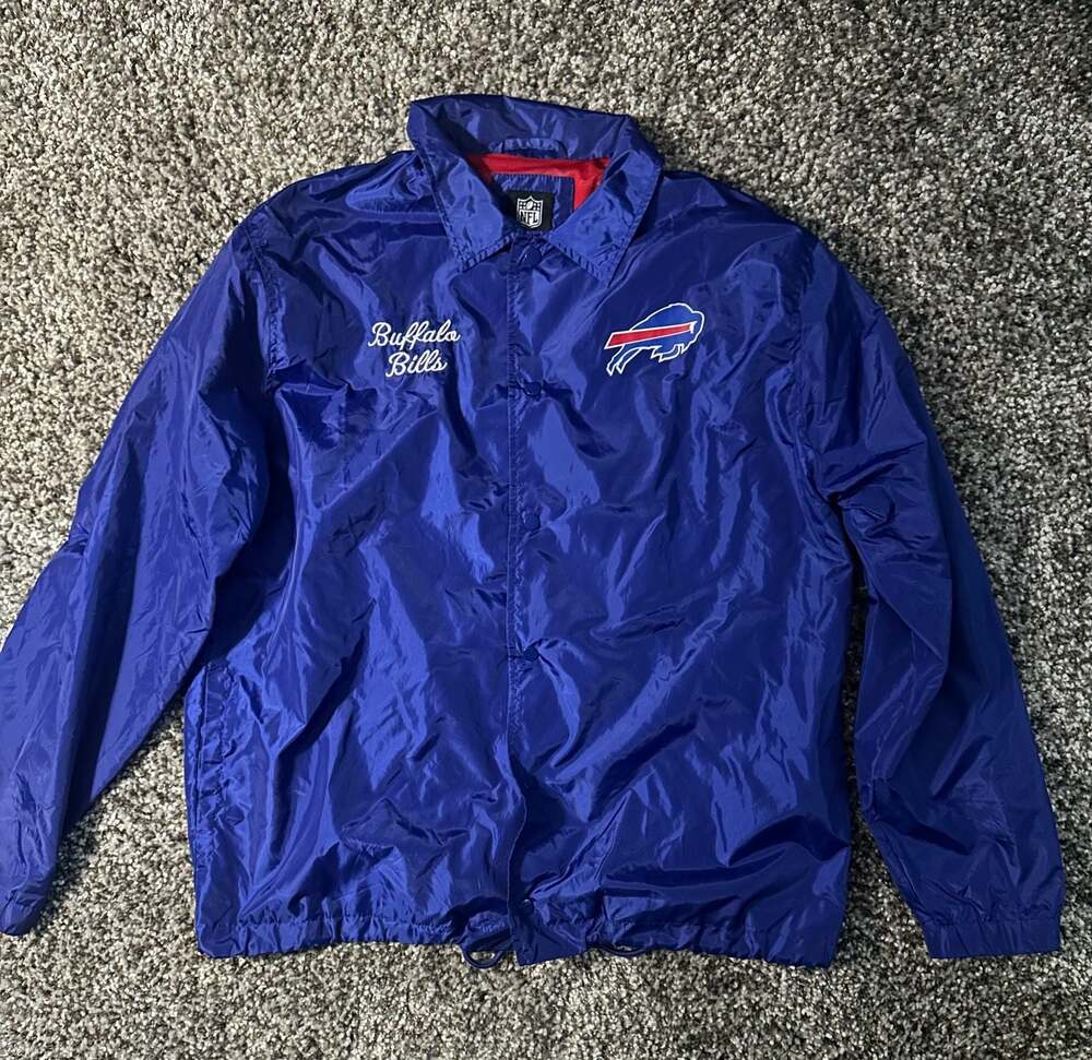 NFL Team Apparel Buffalo Bills Blue Coaches Jacket Windbreaker Size XL